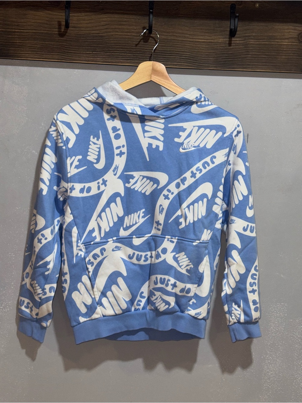 Nike Light Blue & White All-Over Logo Hoodie for Kids